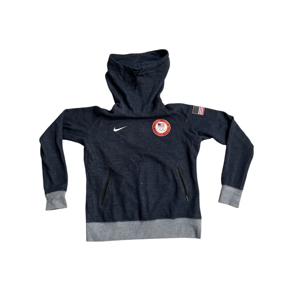 Nike Team USA Winter Olympics Wool Fleece Pullover Funnel Hoodie Navy Large